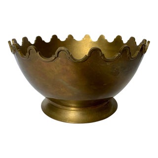 Vintage Brass Scalloped Crown Footed Bowl For Sale