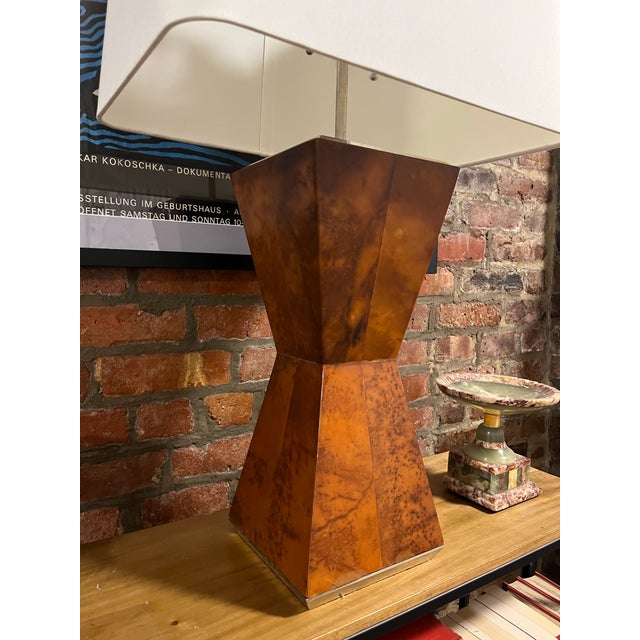 Mid-Century Modern Danish Burlwood Polished Pyramidal Lamp With Two Fixtures For Sale - Image 9 of 12
