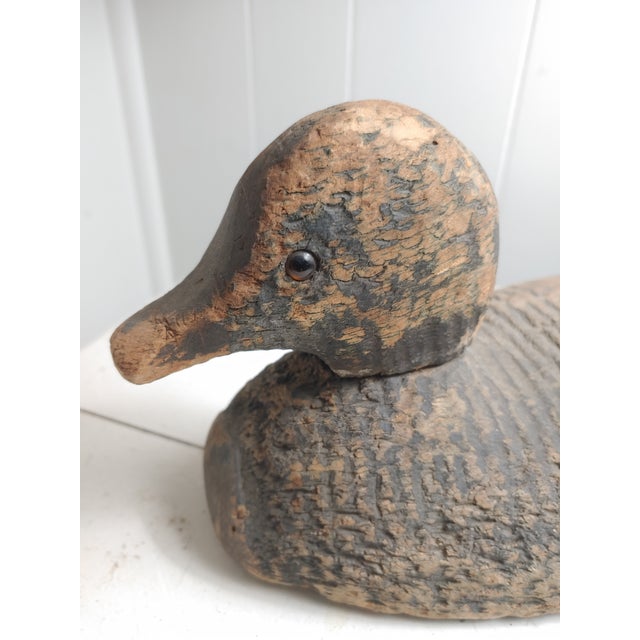American Early 20th Century Primitive Weathered Wood Duck Decoy With Glass Eyes For Sale - Image 3 of 6