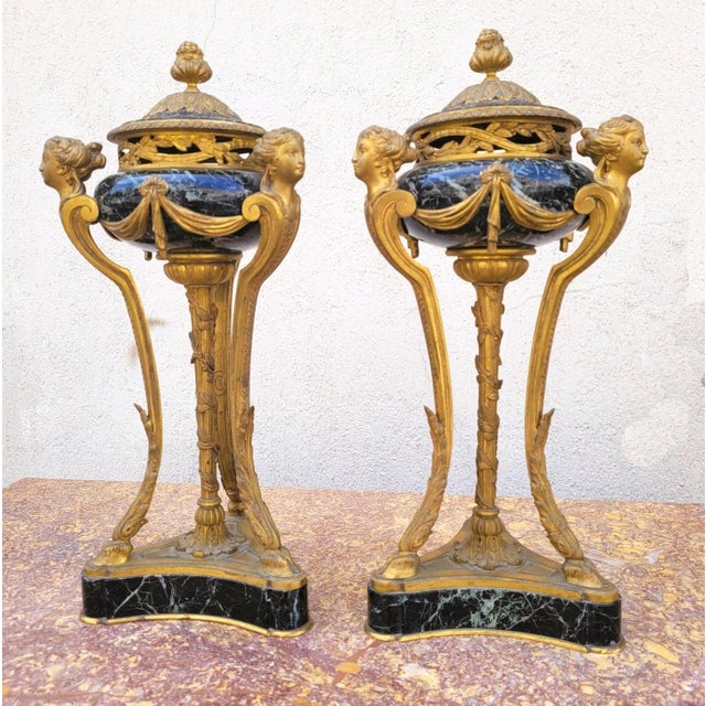 Antique Cassolettes in Marble and Bronze, Set of 2 For Sale - Image 15 of 18