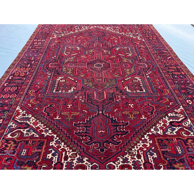 Tribal Vintage Hand-Knotted Caucasian Wool Rug 8' X 11'3" – Tribal Heriz Design Extra Large Area Carpet For Sale - Image 3 of 8