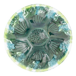Mid Century French Vallauris Majolica Oyster Plate For Sale