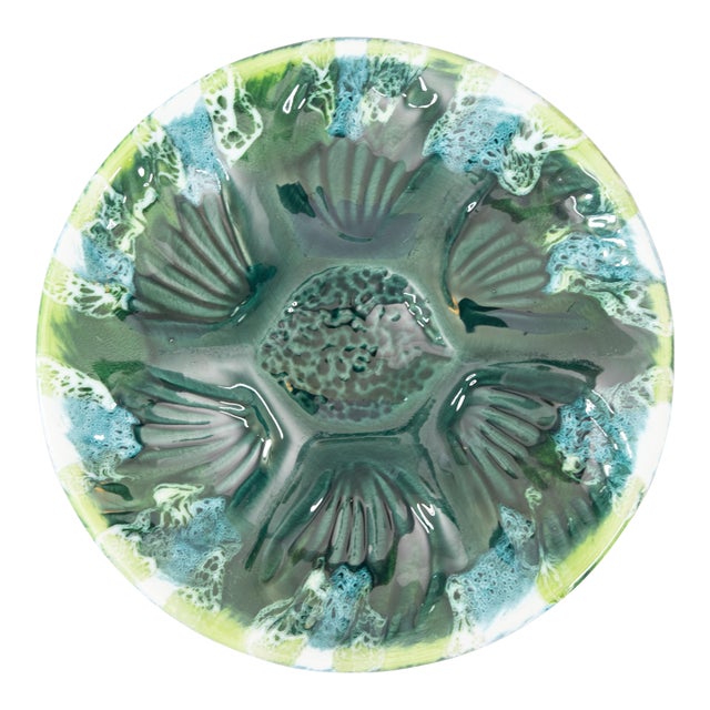 Mid Century French Vallauris Majolica Oyster Plate For Sale