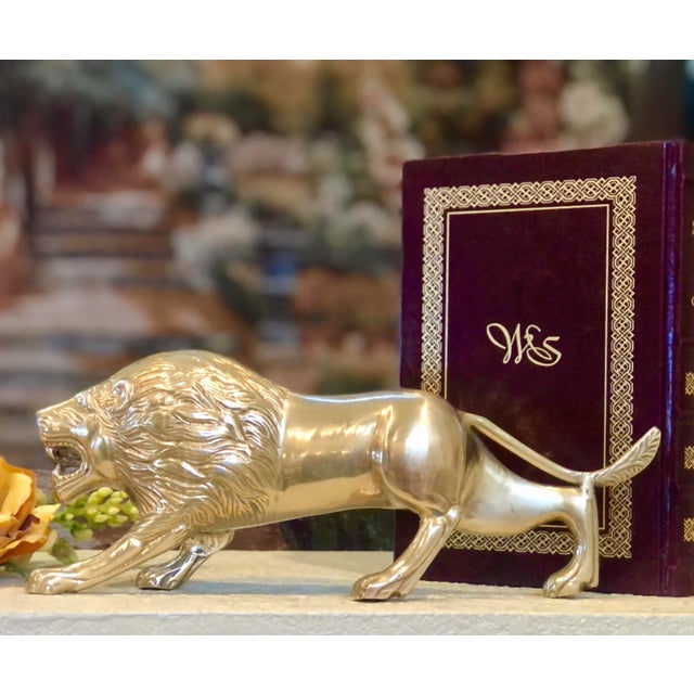 Vintage Brass Lion Statue Office Bookcase Lion Decor 13" For Sale - Image 9 of 12