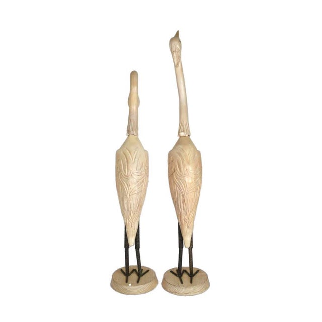 Late 20th Century Pair of Oversized Hand‑Carved Wooden Crane Sculptures – Monumental Decorative Figures For Sale - Image 4 of 7