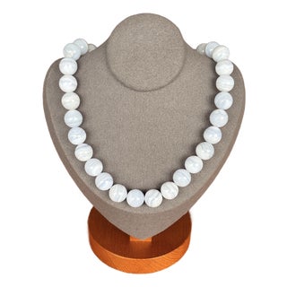 Mid Century Blue Lace Agate Beaded Necklace For Sale
