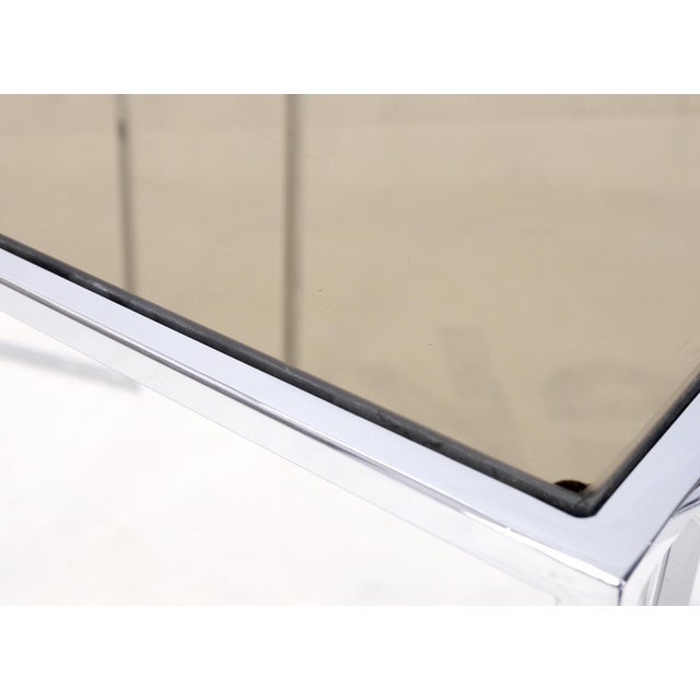 Set of Wide Rectangle Shape Chrome & Smoked Glass Nesting End Side Tables For Sale - Image 15 of 18