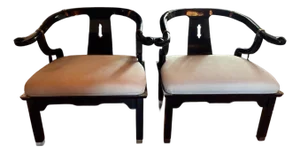 1970s Lacquered Horseshoe Chinoiserie Ming Chairs in the Style of James Mont for Century Furniture -