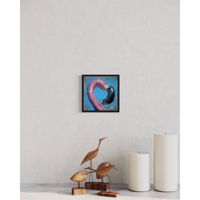 Early 21st Century Inflatable Flamingo I by Andreas Claussen | Oil on canvas Pink flamingo with black accent. For Sale - Image 5 of 5