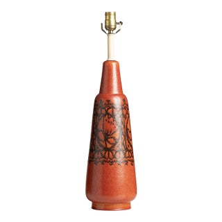 1950s Stunning Ceramic Italian Large Signed Studio Pottery Red Raymor Lamp Bitossi Aldo Londi For Sale