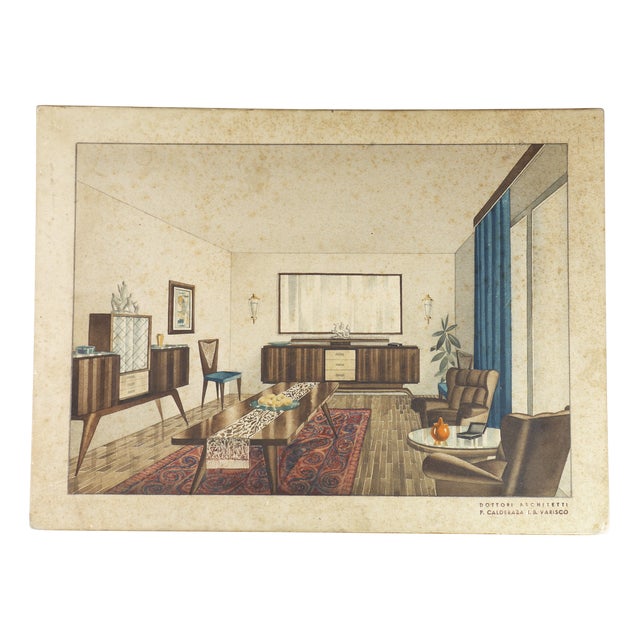 Calderara & Tito Varisco, Art Deco Home Interior Design, 1920s, Pencil and Watercolor For Sale