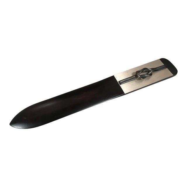 1980s Italian Silver and Black Wood Turner Letter Opener For Sale