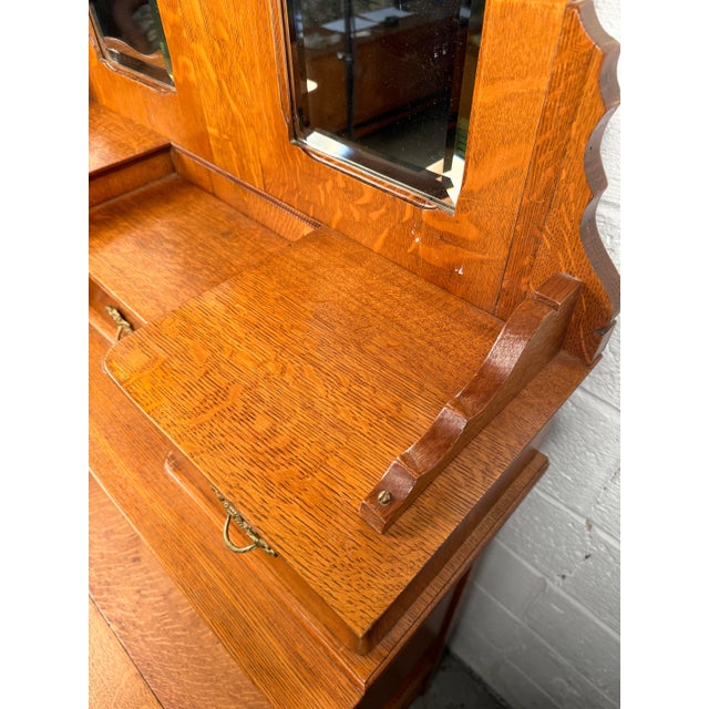 Wood Early 19th Century Victorian Antique Golden Oak Slant Front Secretary Desk Etagere For Sale - Image 7 of 16
