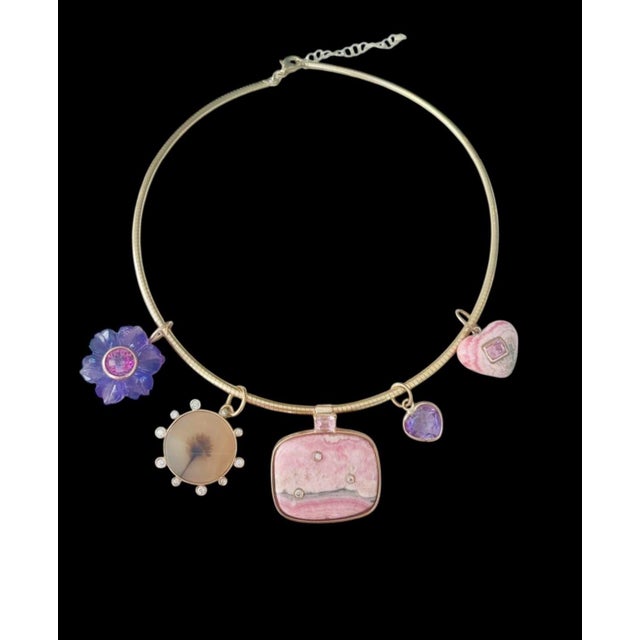 Rhodochrosite Heart Necklace With Spinel, 14k Gold & Pyrite For Sale - Image 10 of 13