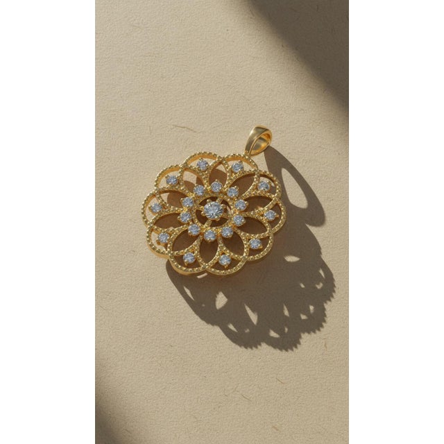 Not Yet Made - Made To Order 14k Gold Floral Pattern Openwork Pendant. For Sale - Image 5 of 10