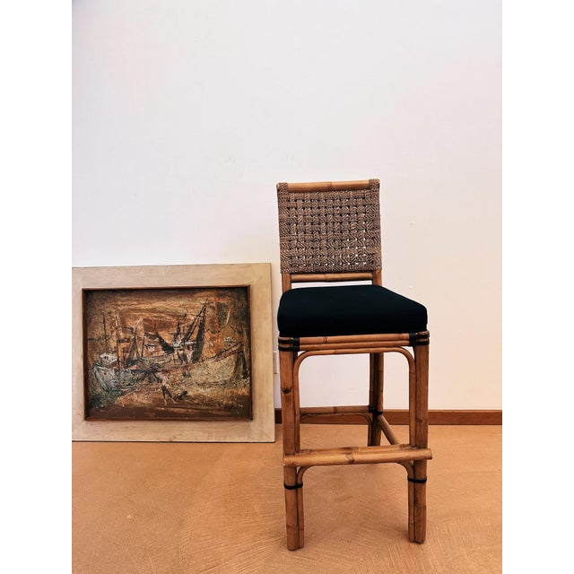 Wood Late 20th Century Palecek Rattan + Woven Seagrass Stools - Set of 3 For Sale - Image 7 of 9