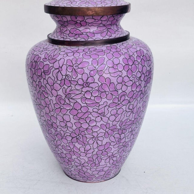 Metal Vintage Cloisonné Enamel Lavender Floral Lidded Jar / Tea Caddy For Sale - Image 7 of 9