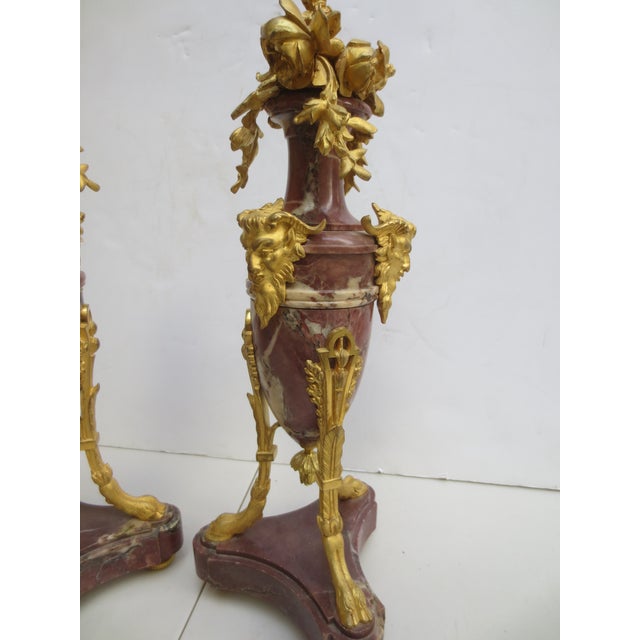 Bronze Pair of Gilt Bronze and Marble Garniture For Sale - Image 8 of 9