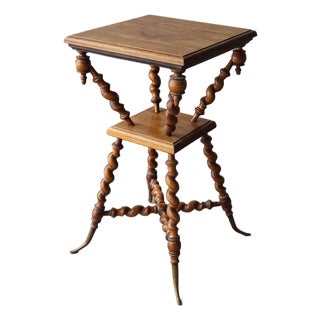 Antique Victorian Walnut and Brass Barley Twist Parlor Table For Sale