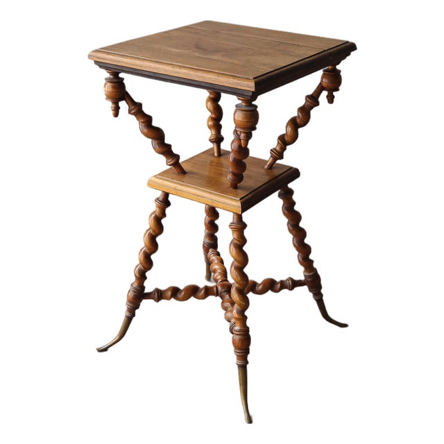 Antique Victorian Walnut and Brass Barley Twist Parlor Table For Sale