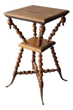 Antique Victorian Walnut and Brass Barley Twist Parlor Table