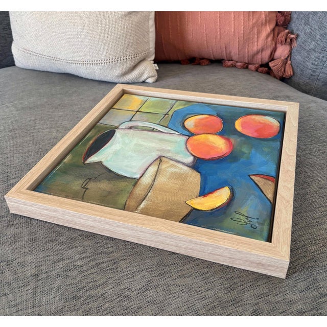 Contemporary Peaches by Leigh Ann Van Fossan | Acrylic and charcoal on canvas Still life of peaches and a pitcher For Sale - Image 3 of 5