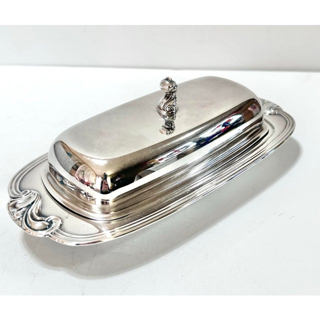 Art Deco Vintage Silverplate Covered Butter Dish With Glass Insert For Sale - Image 3 of 11