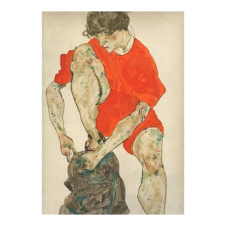 Schiele Lithograph 38 Female in Flame Colored Dress For Sale