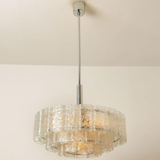 Glass Cylindrical 3 Tier Ice Glass Chandelier attributed to Doria Leuchten, 1960s For Sale - Image 7 of 18