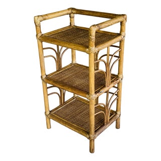 Vintage Bamboo and Rattan Three-Tier Shelf, 1970s For Sale