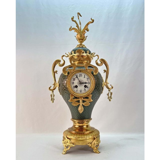 Metal Large Art Nouveau Golden Bronze Clock, 1890s For Sale - Image 7 of 15