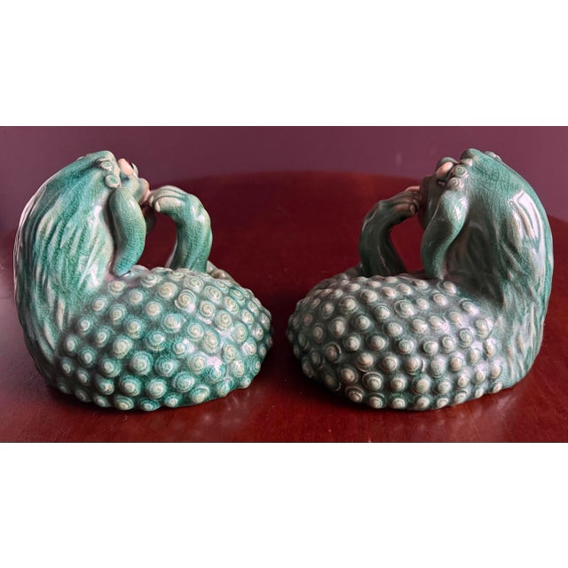 Chinese Vintage Pair of Good Luck / Lucky Foo Dogs / Dragons With Coins in Their Mouths. Fabled to Bring Good Fortune and Good Luck. For Sale - Image 4 of 10