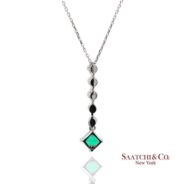 Contemporary Gia Certified Platinum 900 Natural Diamond and Colombian Emerald Pendant For Sale - Image 3 of 13