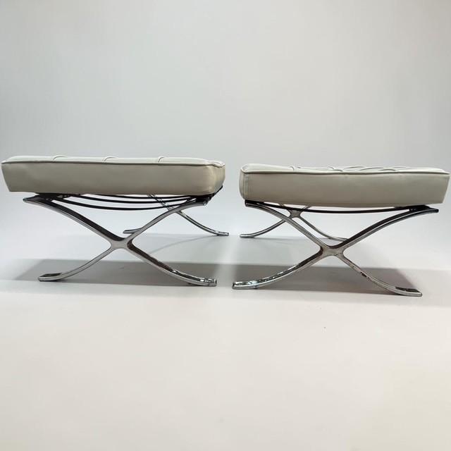1970s Vintage Barcelona Style Leather Ottomans Pair Chrome X-Frame Bauhaus For Sale - Image 5 of 16