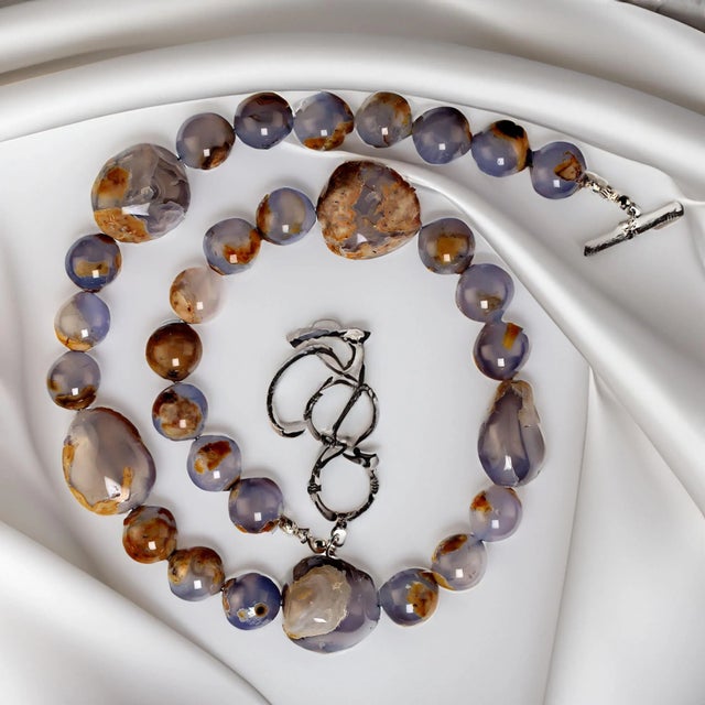 Blue Chalcedony With Matrix Necklace For Sale In Raleigh - Image 6 of 6