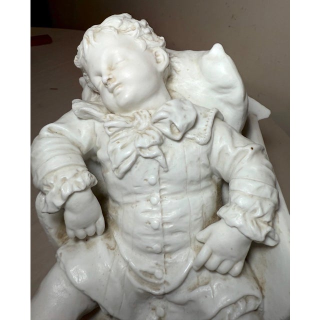 Large Antique 19th Century Parian Porcelain English Sleeping Boy Statue Figure For Sale In New York - Image 6 of 16