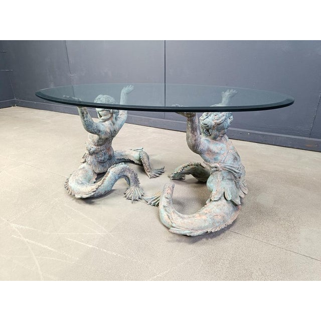 White Vintage Bronze Putti Mermen Coffee Table, 1960s For Sale - Image 8 of 13