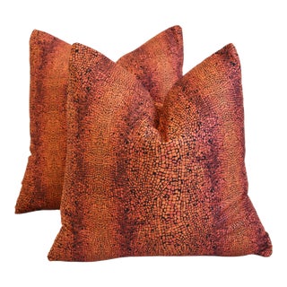 Orange Mosaic Tile Feather/Down Pillows 16" Square, Pair For Sale