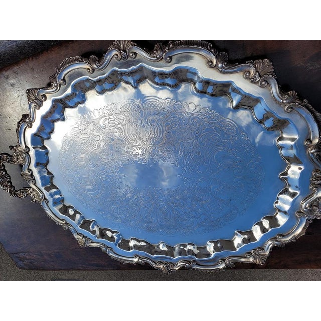 Silver Vintage Silver Metal Tray For Sale - Image 8 of 17