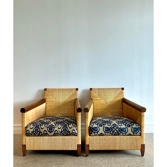 Vintage John Hutton for Donghia “Merbau” Woven Rattan Lounge Chairs - A Pair For Sale In West Palm - Image 6 of 12