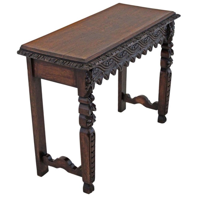 Antique Victorian Carved Oak Writing Table, 1800s For Sale - Image 6 of 15