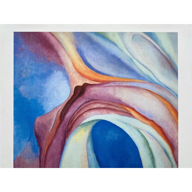 Mid-Century Modern Georgia O'Keeffe Vintage 1980's Modernist Lithograph Print Poster " Music, Pink and Blue " 1918 For Sale - Image 3 of 12