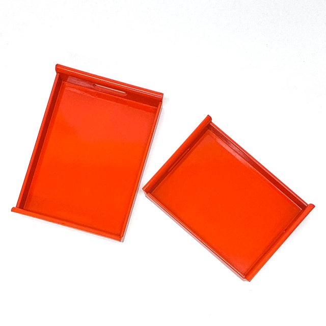 Vintage High Gloss Lacquer Red Nesting Trays - Set of 2 For Sale - Image 9 of 17