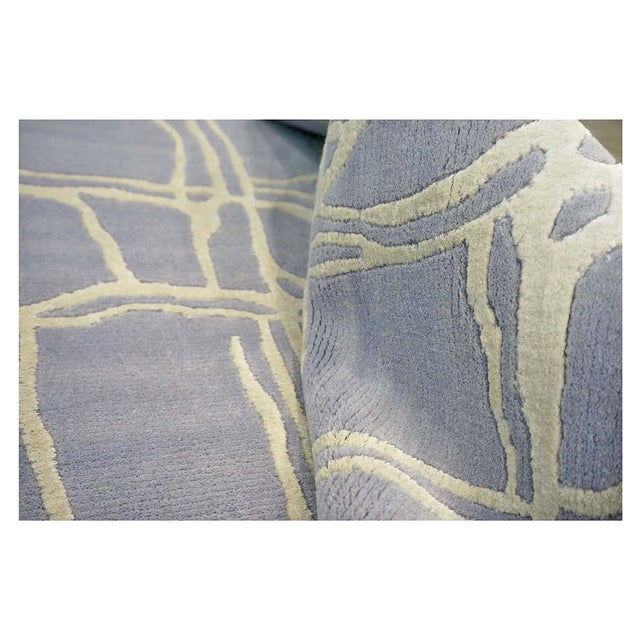 Nepalese Modern Abstract Wool & Silk 4x6 Slate Blue & Ivory Handmade Area Rug #9902908 For Sale - Image 9 of 11