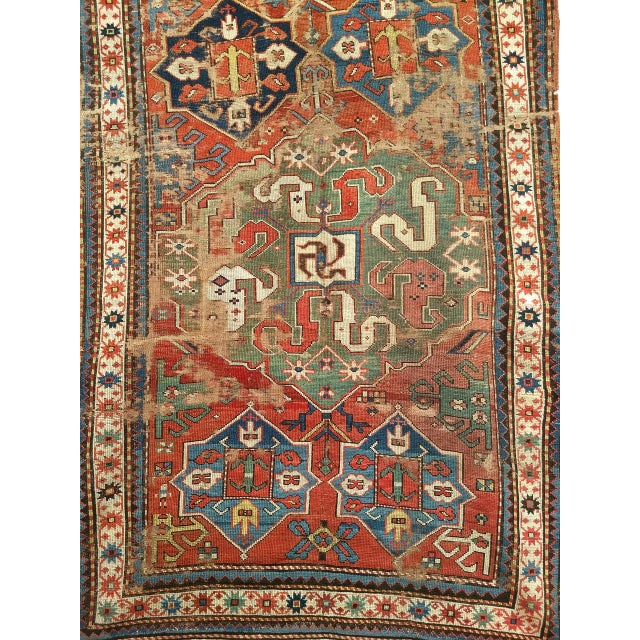 Mid-19th Century Caucasian Cloudband Karabagh Carpet, Hand-Knotted Wool, Green & Blue, 5' x 9' For Sale - Image 12 of 17