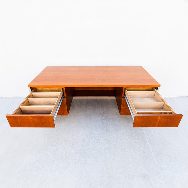 1960s Vintage 1960s Mid Century Modern Teak & Chrome Executive Desk After Florence Knoll For Sale - Image 5 of 14