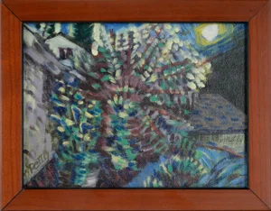 "Moon 2" Contemporary Abstract Nocturnal Landscape Oil Painting by Cheryl Petty, Framed