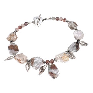 Chunky Ferrous Quartz Necklace With Silver Leaves Charms For Sale