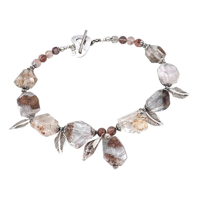 Chunky Ferrous Quartz Necklace With Silver Leaves Charms For Sale