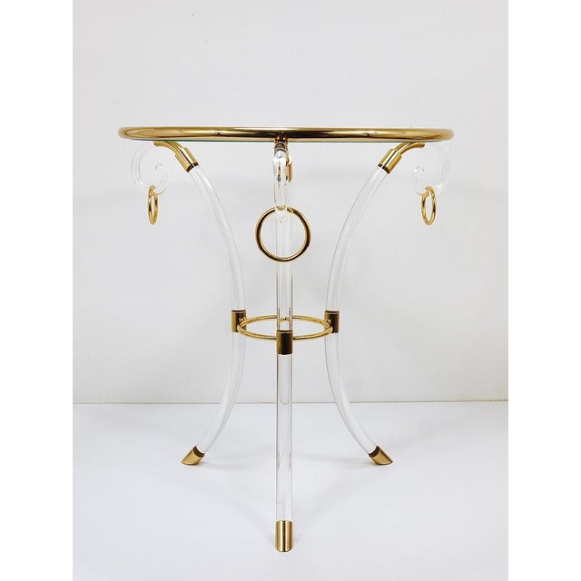 Acrylic Glass & Gilt Metal Tripod Coffee Table Pedestal Gueridon by Maison Charles, 1970s For Sale - Image 9 of 14